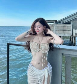 Bikini đồ bơi đi biển set ba món HAI TANG VÀNG chất ren mềm sang xịn Oderi LB31